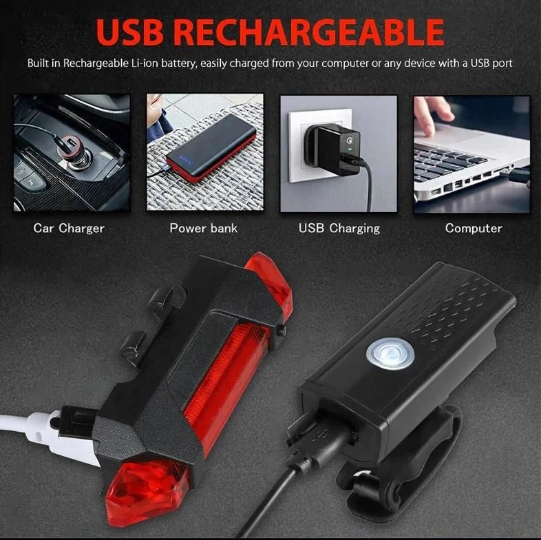 Forte GT Bike Light USB Rechargeable LED Front Rear Set Xbyc 6116