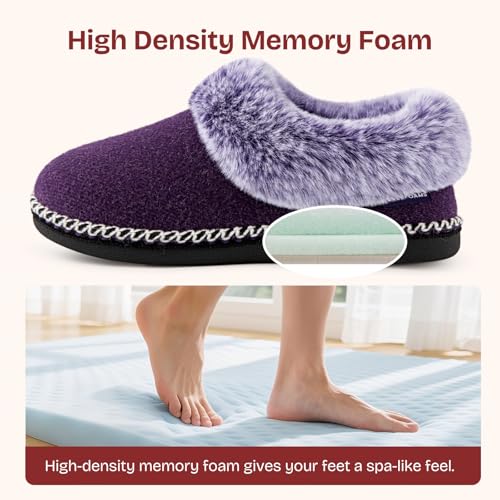 EverFoams Women's Bootie Slippers Warm Soft Comfy Memory Foam Non-slip Indoor House Shoes with Fluffy Collar (Purple, Size 6 M US) - Image 5