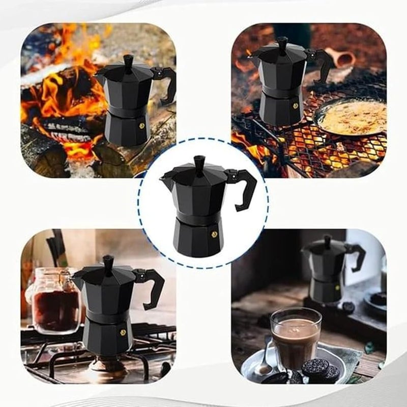 Black Italian Coffee Pot 6 Cup Portable Aluminum Alloy Espresso Maker with Safety Valve - Image 5