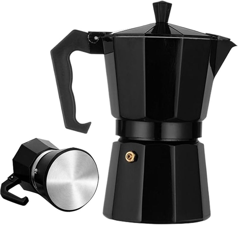 Black Italian Coffee Pot 6 Cup Portable Aluminum Alloy Espresso Maker with Safety Valve - Image 2