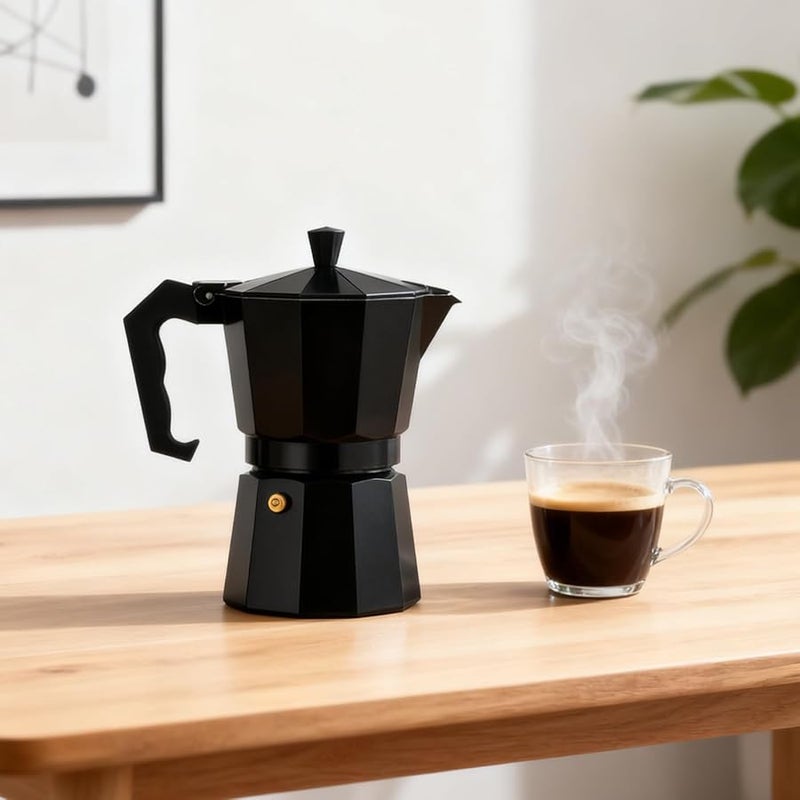 Black Italian Coffee Pot 6 Cup Portable Aluminum Alloy Espresso Maker with Safety Valve - Image 4