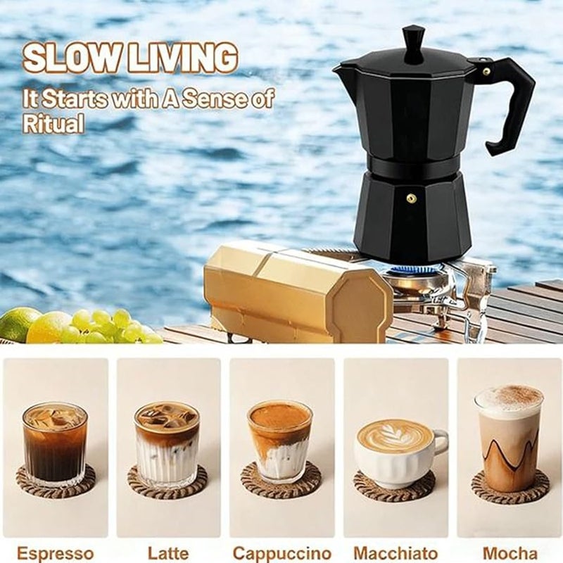 Black Italian Coffee Pot 6 Cup Portable Aluminum Alloy Espresso Maker with Safety Valve - Image 3