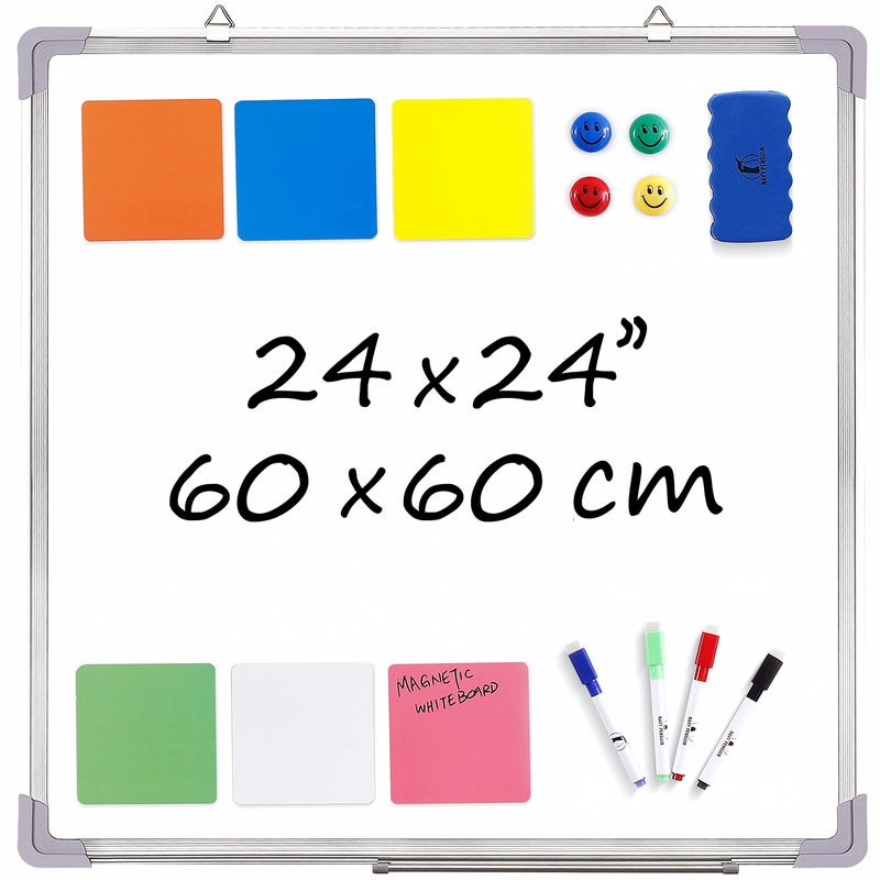 Whiteboard Set Dry Erase Board 24 x 24 in with 1 Magnetic Eraser 4 Dry Wipe Markers 4 Magnets and 6 Magnetic Labels Wall Hanging Reminder Kanban White Board for Home and Office 24x24 inch