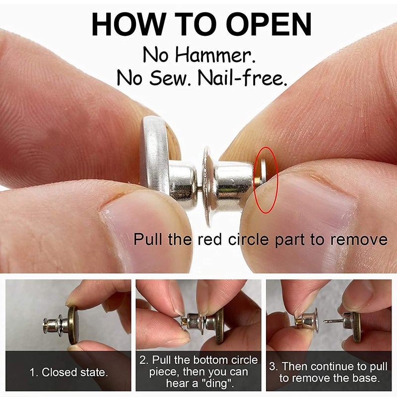 Bolt 8 Sets Button Pins for Jeans Perfect Fit Jean Button Replacement 4 Styles Adjustable Jean Button Pins Metal Clips Snap Tack No Sew Instant Extend or Reduce Any Pants Waist - Image 2