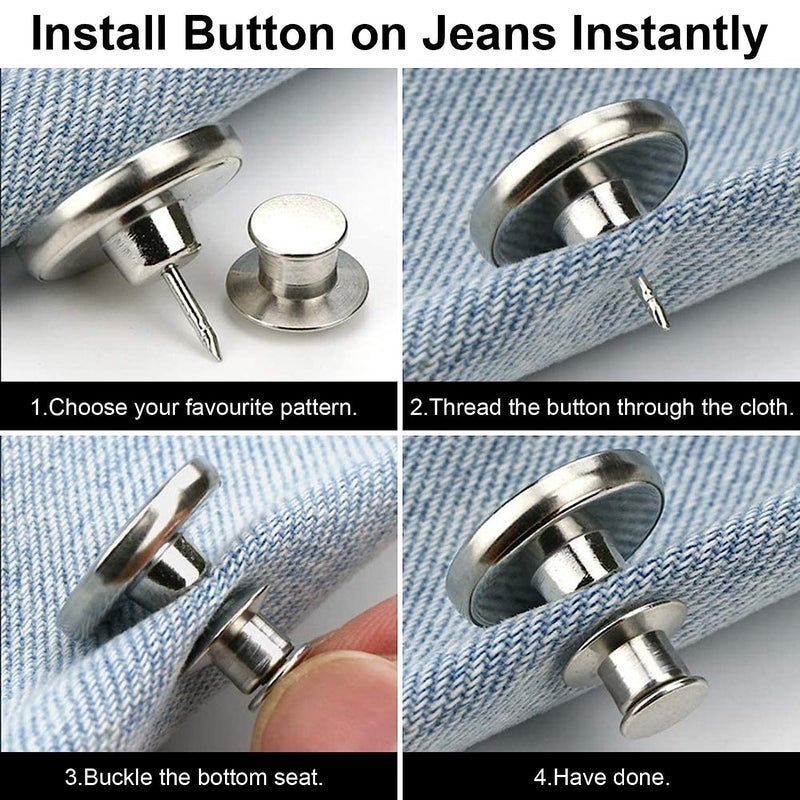 Bolt 8 Sets Button Pins for Jeans Perfect Fit Jean Button Replacement 4 Styles Adjustable Jean Button Pins Metal Clips Snap Tack No Sew Instant Extend or Reduce Any Pants Waist - Image 3