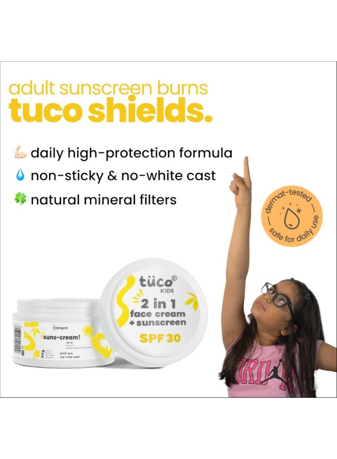 TuCo كريم "توكو" (TuCo) للأطفال 2 في 1 للوجه وواقي شمس (SPF 30) بزيت الزعفران | حماية واسعة النطاق (UVA/UVB) ومعيار PA++++ | خالٍ من البنزوفينون-3 والأفوبنزون ​​| عبوة مزدوجة (50 جم × 2) - Image 2