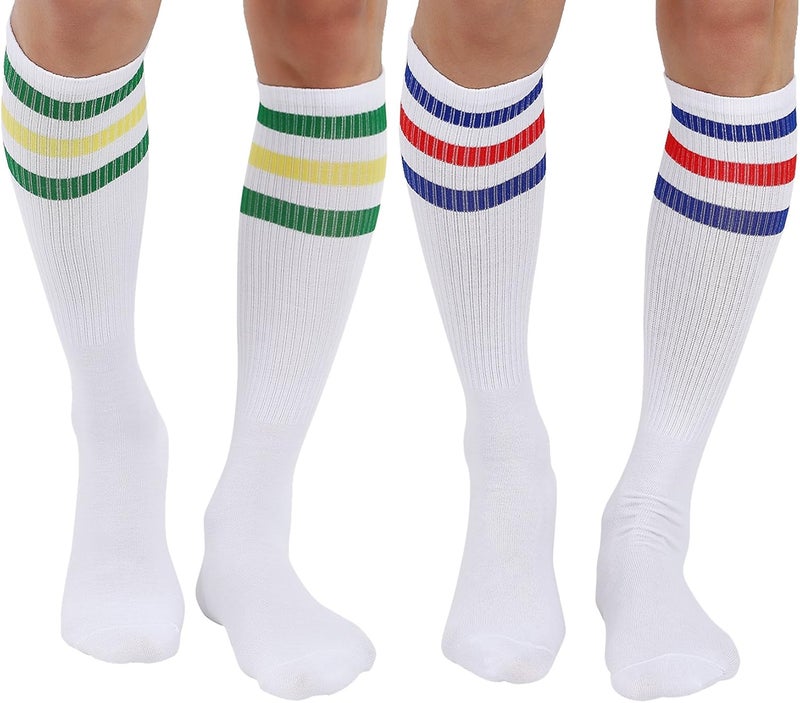JOULLI White Knee High Retro Striped Tube Socks 1-3 Pairs - Image 1