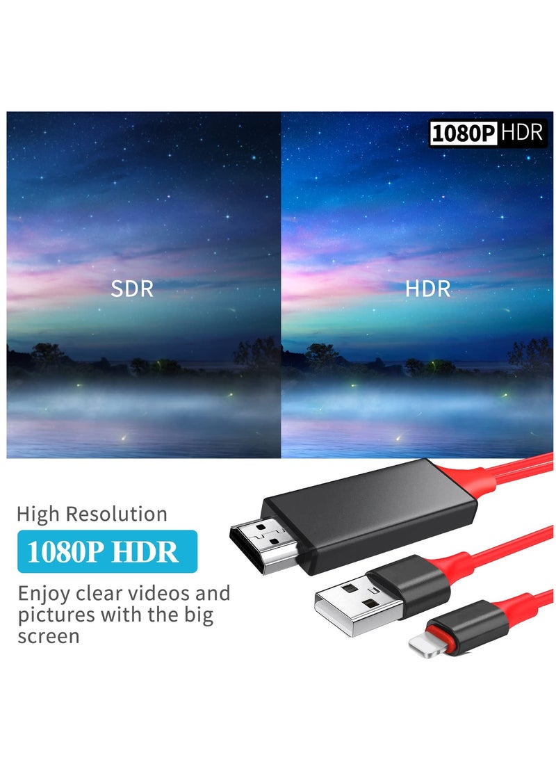 Excefore - For Lightning to HDMI Cable For iPhone iPad iPod To TV Projector Monitor, Apple MFi Certified 1080P Digital AV Adapter Cord, 2m HDMI Adapter HDTV Cable With USB Charging Port, Sync Screen Converter - Image 1