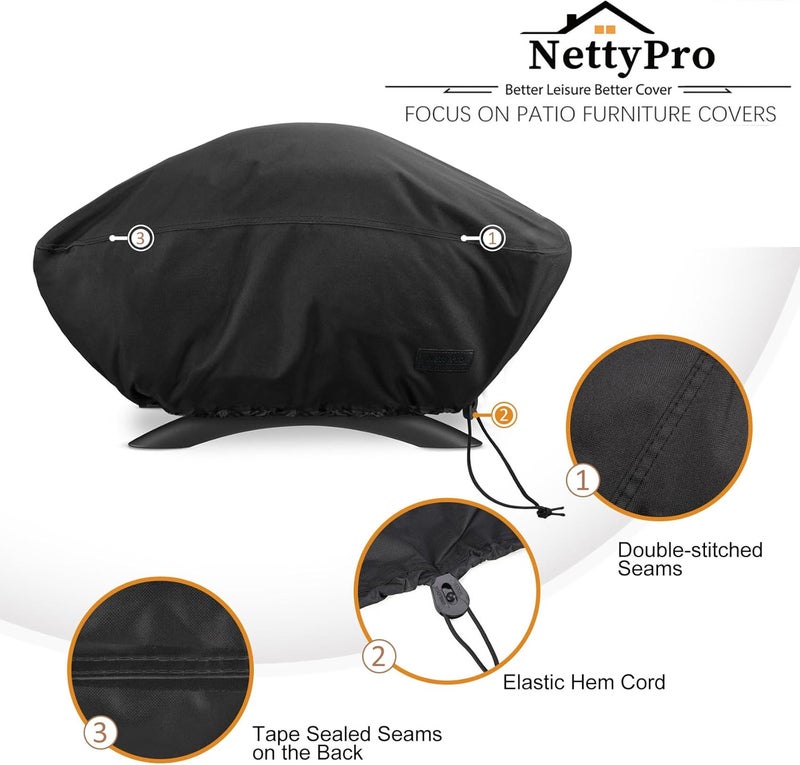 NettyPro غطاء لشواية لسلسلة Q الصغيرة، مقاوم للماء ومقاوم لأشعة الشمس، مناسب لشوايات Q 2400 وBaby Q الغازية، أبعاده 23 بوصة في العرض × 21 بوصة في العمق × 35 بوصة في الارتفاع، لونه أسود. - Image 4