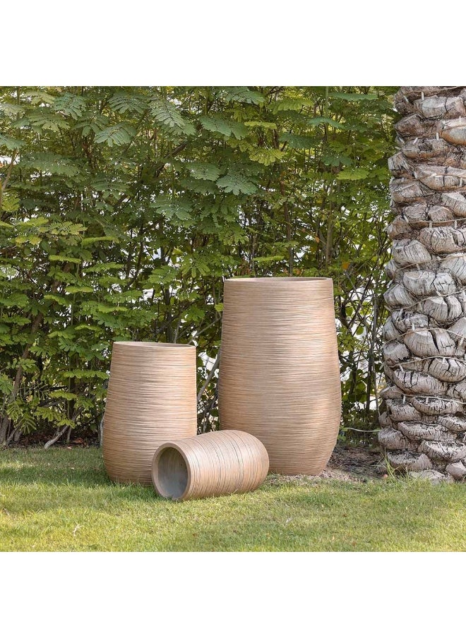 DANUBE HOME - Fiber Clay Pots With Rattan Design Outdoor Plants Pot Garden Decor Decorative Planters For Home Garden L 35 x W 35 x H 55 cm - Beige - Image 1