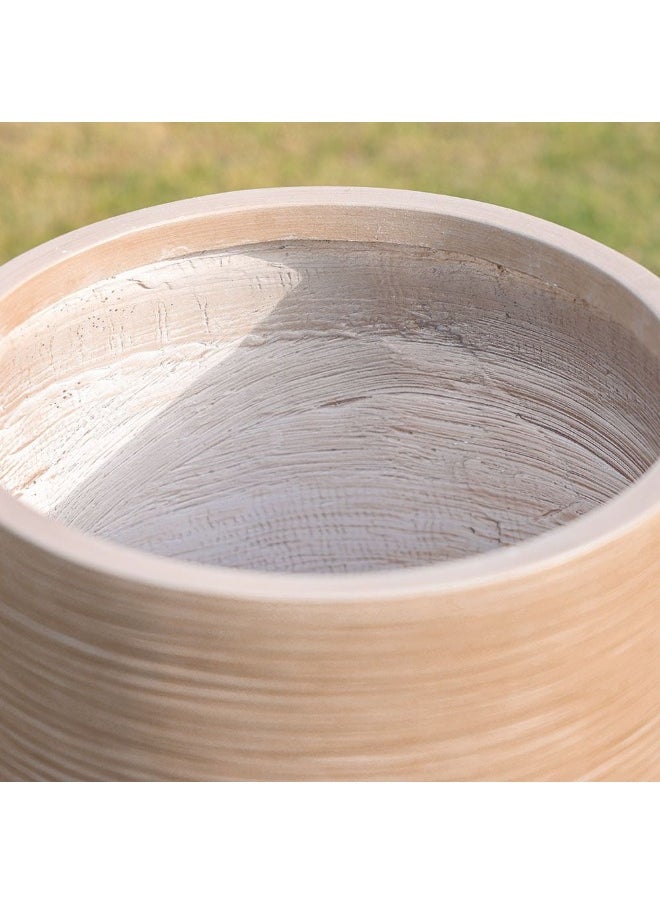 DANUBE HOME - Fiber Clay Pots With Rattan Design Outdoor Plants Pot Garden Decor Decorative Planters For Home Garden L 35 x W 35 x H 55 cm - Beige - Image 1