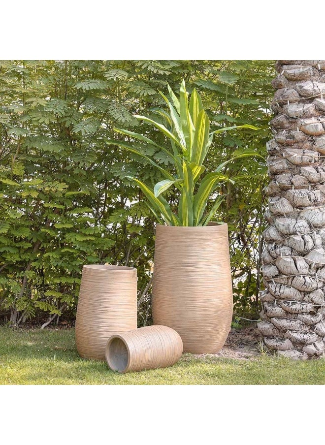 DANUBE HOME - Fiber Clay Pots With Rattan Design Outdoor Plants Pot Garden Decor Decorative Planters For Home Garden L 35 x W 35 x H 55 cm - Beige - Image 1
