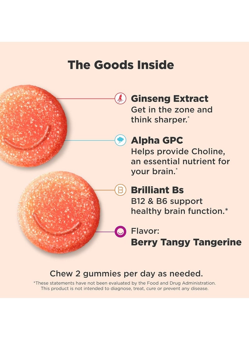 OLLY Laser Focus Gummy, Ginseng, Alpha GPC, B Vitamins, Berry Tangerine Flavor - 36 Count - Image 2