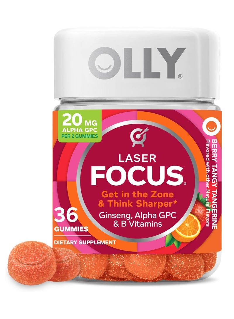 OLLY Laser Focus Gummy, Ginseng, Alpha GPC, B Vitamins, Berry Tangerine Flavor - 36 Count - Image 1
