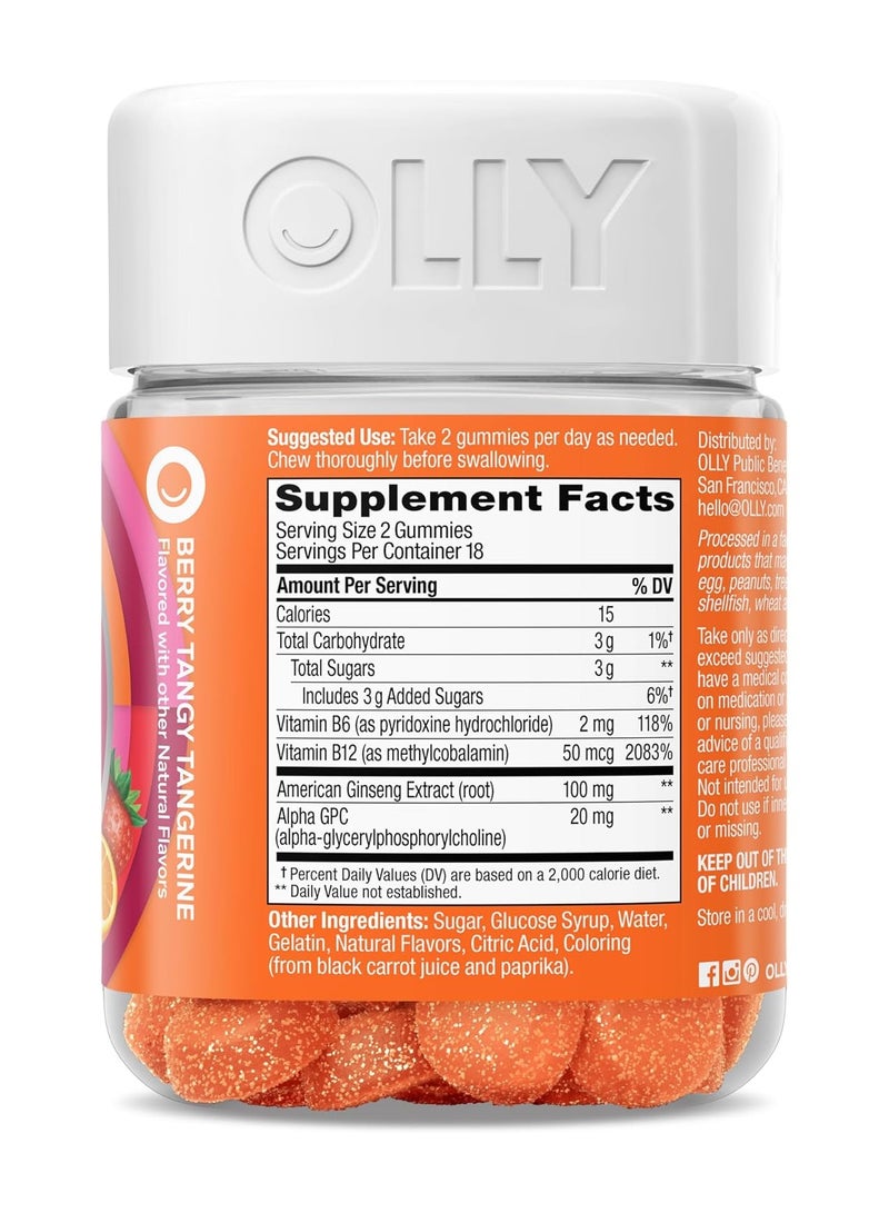 OLLY Laser Focus Gummy, Ginseng, Alpha GPC, B Vitamins, Berry Tangerine Flavor - 36 Count - Image 4