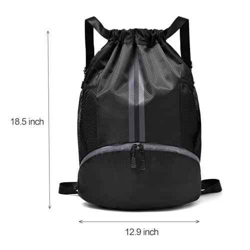 LOKAPEGY Drawstring Gym Bag for Men Waterproof Drawstring Backpack for Women Swim with Shoes Compartment Pull String Sport Bag for Soccer and Basketball Blue - Image 3