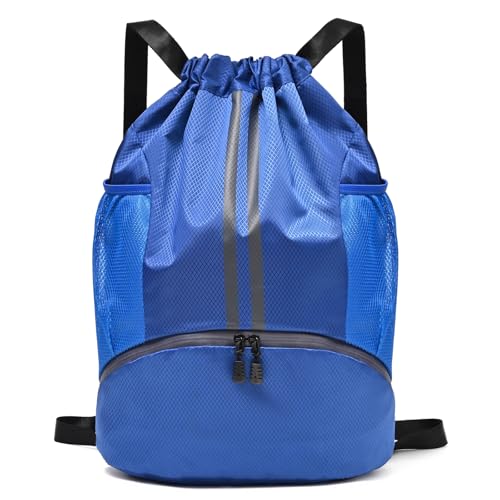 LOKAPEGY Drawstring Gym Bag for Men Waterproof Drawstring Backpack for Women Swim with Shoes Compartment Pull String Sport Bag for Soccer and Basketball Blue - Image 1