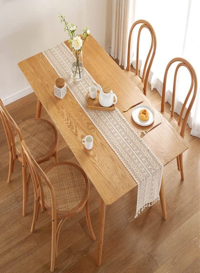 Teanea Cotton Narrow Macrame Table Runner Vintage Crochet Lace Table Runner with Tassels for Kitchen Coffee Dining Table (Wavy Edge White, 9.5 x 54in) - Image 5