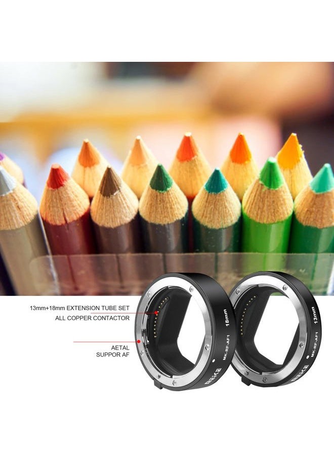Meike - MK-RF-AF1 13mm + 18mm Metal AF Full Frame Macro Extension Tube Adapter Ring Kit for EOS-R Series Cameras RF Mount Cameras EOS-R EOS-RP - Image 1