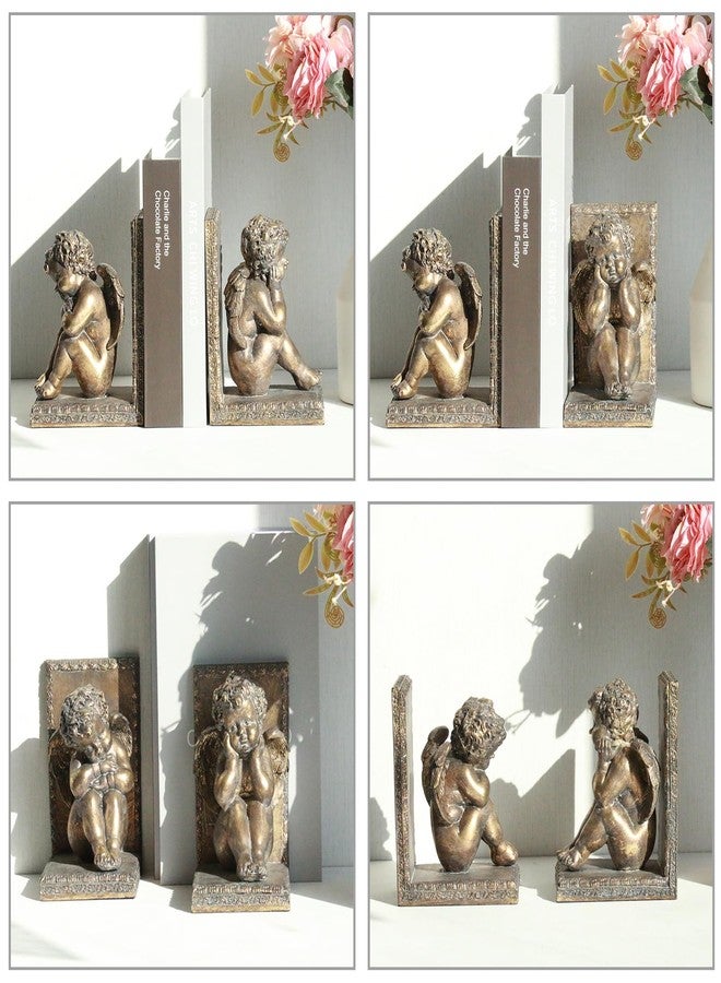 Lukitas Angel Book Ends, Heavy Duty Decorative Bookends, Nonskid Book Stoppers, Vintage Ornaments for Study Room Office Home Decor, Resin, Retro Gold, 1Pair/2Piece - Image 4