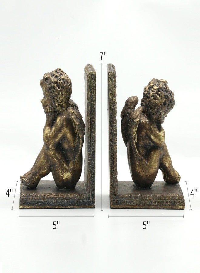 Lukitas Angel Book Ends, Heavy Duty Decorative Bookends, Nonskid Book Stoppers, Vintage Ornaments for Study Room Office Home Decor, Resin, Retro Gold, 1Pair/2Piece - Image 2