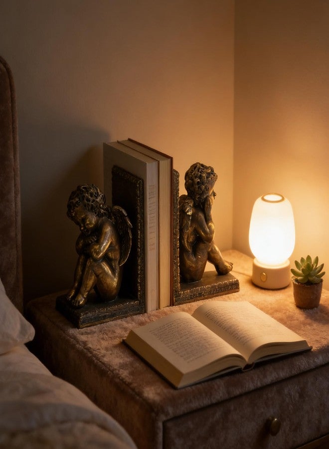 Lukitas Angel Book Ends, Heavy Duty Decorative Bookends, Nonskid Book Stoppers, Vintage Ornaments for Study Room Office Home Decor, Resin, Retro Gold, 1Pair/2Piece - Image 5