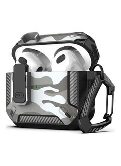 Compatible With AirPods 4 Case, Secure Lock Case Cover for Apple Airpods 4 with Active Noise Cancellation 2024, Airpods 4 with Keychain, Strong Drop Protection (Camo Grey)