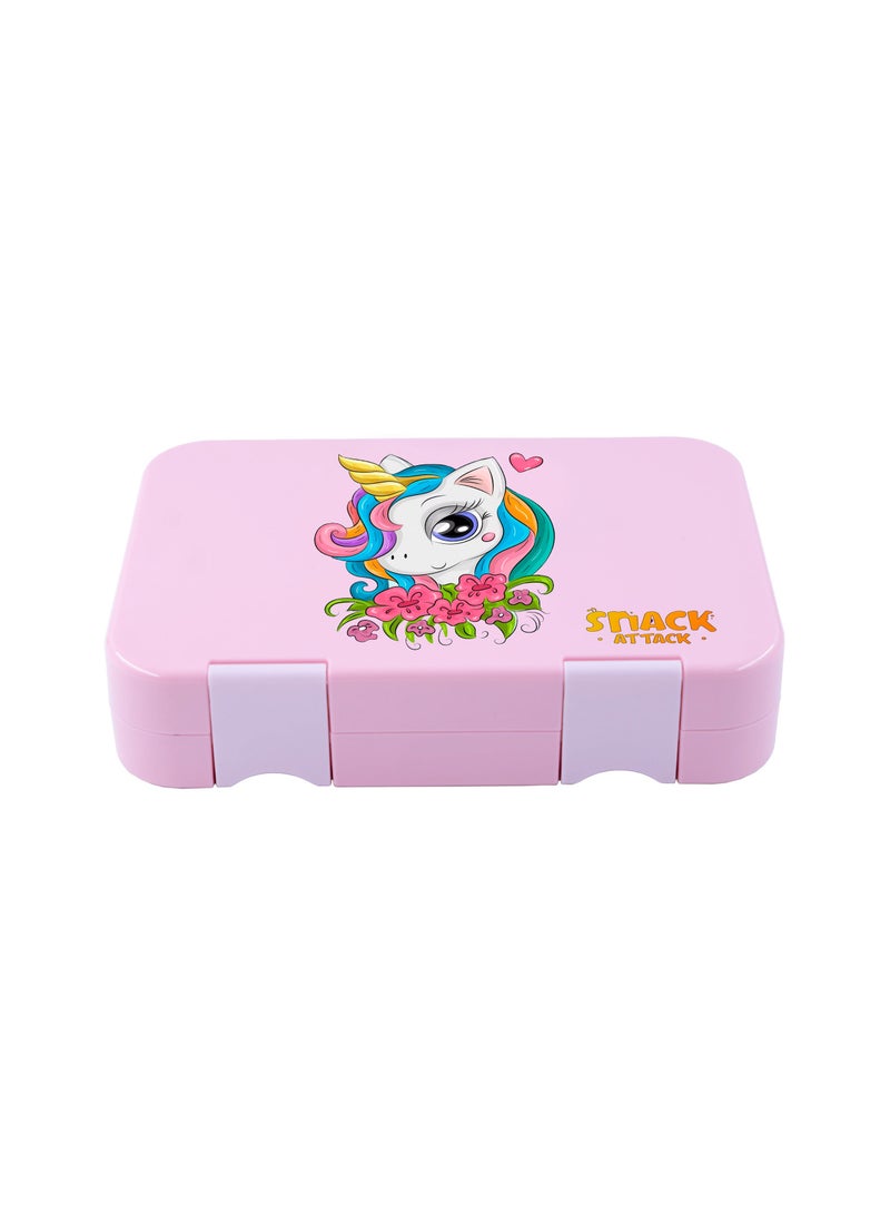 Snack attack Lunch Box for Kids school bento style 4 6 Conertible Compartments, Portion Lunch Box,  Food Graded Materials BPA FREE & LEAK PROOF,  Made of Triton, Pink Unicorn  - Image 3