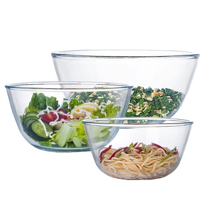 GLASS MIXING BOWL SET OF 3 FOR KITCHEN BAKING PREPPING SERVING COOKING 11QT 25QT 42QT LARGE SALAD BOWL SET HIGH BROSILICATE BOWL SET STACKABLE NONTOXIC MICROWAVABLE GREAT GIFT