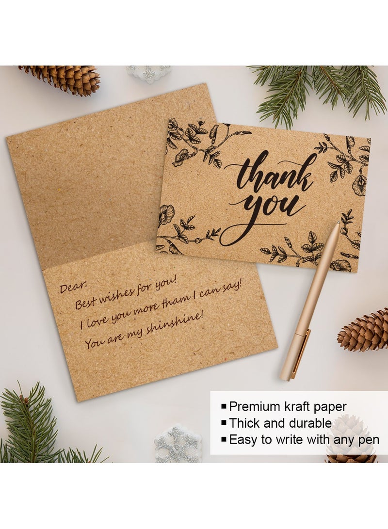 Kidepoch 24 Thank You Cards, 4x6 inch Brown Kraft Note Cards with Envelopes & Stickers, 8 Elegant Designs Blank Greeting for Wedding, Baby Shower, Graduation, Business and More  - Image 4