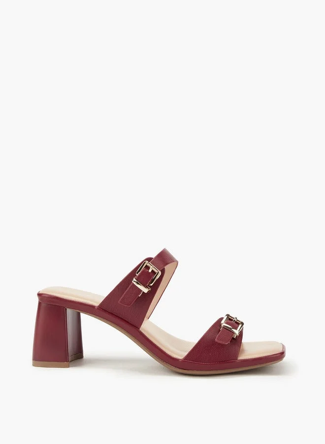 Buckle Accent Slip-On Sandals with Block Heels