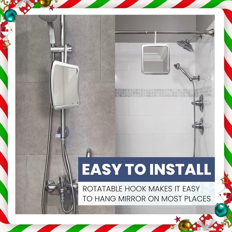 Mirrorvana Fogless Shower & Shaving Mirror with Upgraded Suction Mount for Bathroom, Anti Fog Shatterproof Surface and 360° Swivel, 16cm x 16cm (1X Magnification) (Chrome with Hook) - Image 3