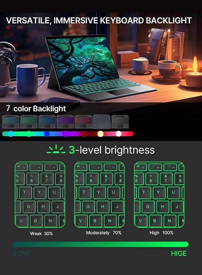 TUNKE Arabic/English Bluetooth Keyboard for Surface Pro 11/10/9/8/X, 7-Color Backlit Wireless Keyboard with Touchpad, Pen HoArabic-English Bluetooth Backlit Keyboard with Touchpad for Surface Pro 8/9/10/11/X/13, 7-Color Wireless Keyboard, Magnetic Holder & Pen Slotlder & Magnetic Attachment for Saudi Arabia - Image 5