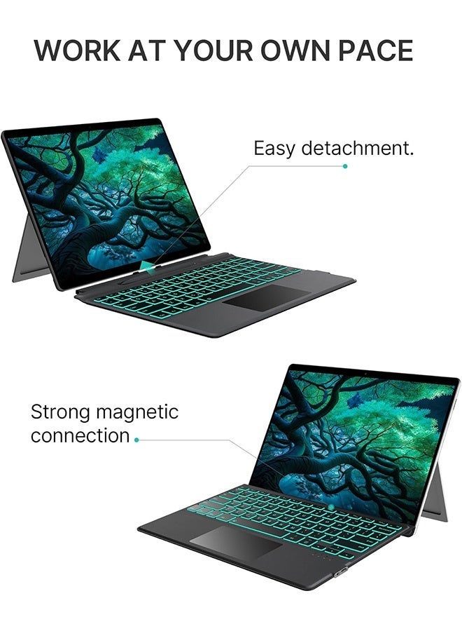 TUNKE Arabic/English Bluetooth Keyboard for Surface Pro 11/10/9/8/X, 7-Color Backlit Wireless Keyboard with Touchpad, Pen HoArabic-English Bluetooth Backlit Keyboard with Touchpad for Surface Pro 8/9/10/11/X/13, 7-Color Wireless Keyboard, Magnetic Holder & Pen Slotlder & Magnetic Attachment for Saudi Arabia - Image 4
