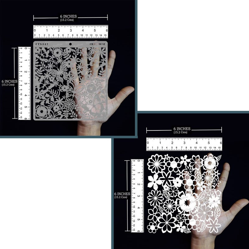 CrafTreat Butterfly Stencil for Painting on Canvas - Butterfly Delight & Brimming Blooms (2Pcs) - Size: 6X6 Inches - Mixed Media Stencils for Craft and Art - Flower Stencils Set for Painting - Image 3