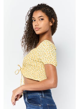 DeFacto Women Sweet Hearth Puffed Sleeve Floral Pattern Crop Top, Multicolor  - Image 2