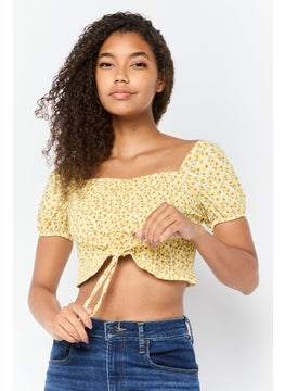 DeFacto Women Sweet Hearth Puffed Sleeve Floral Pattern Crop Top, Multicolor  - Image 1
