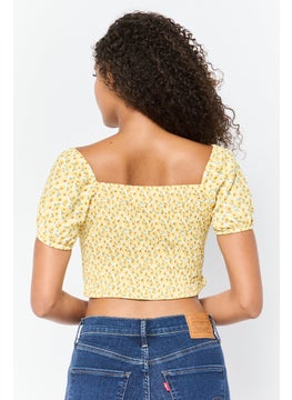 DeFacto Women Sweet Hearth Puffed Sleeve Floral Pattern Crop Top, Multicolor  - Image 4