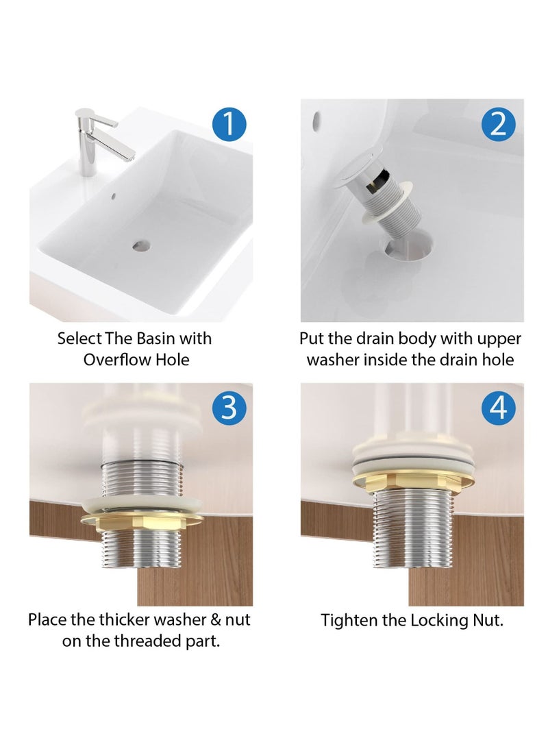 KASTWAVE - Slotted Pop Up Sink Plug in Chrome Finish, Strainer Accessories Basin Sink Waste, Modern Bathroom Sink Waste Plug with Overflows - Image 1