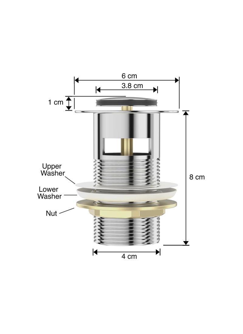KASTWAVE - Slotted Pop Up Sink Plug in Chrome Finish, Strainer Accessories Basin Sink Waste, Modern Bathroom Sink Waste Plug with Overflows - Image 1