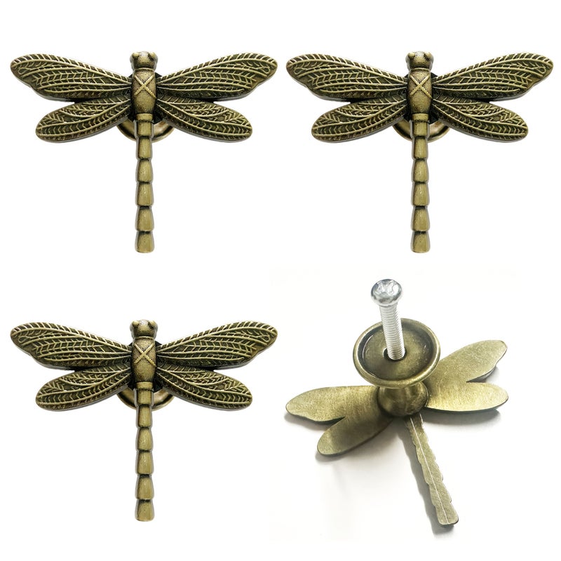 4 Exquisite Gold Plated Dragonfly Shaped Metal Drawer Handles For Cabinet Golden - Image 2