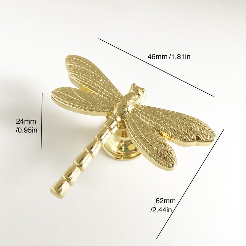 4 Exquisite Gold Plated Dragonfly Shaped Metal Drawer Handles For Cabinet Golden - Image 3