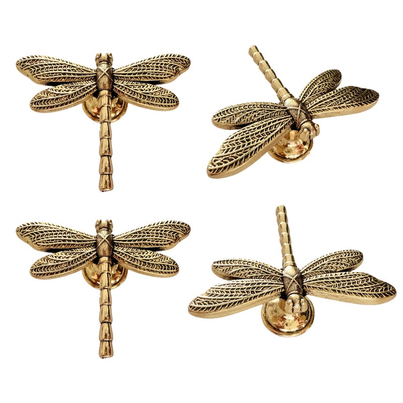 4 Exquisite Gold Plated Dragonfly Shaped Metal Drawer Handles For Cabinet Golden - Image 5