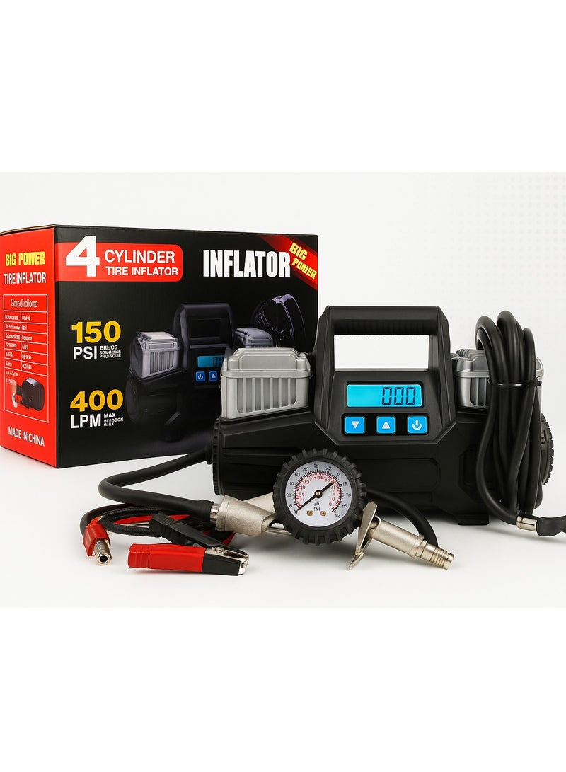 صن رايز ضاغط هواء 12 فولت لنفخ إطارات السيارات – ضغط 150 PSI، تدفق 400 لتر/دقيقة، مضخة قوية مع حماية من الحمل الزائد، خرطوم مطاطي بطول 7 متر، مضخة محمولة للسيارات والشاحنات والدراجات - Image 1