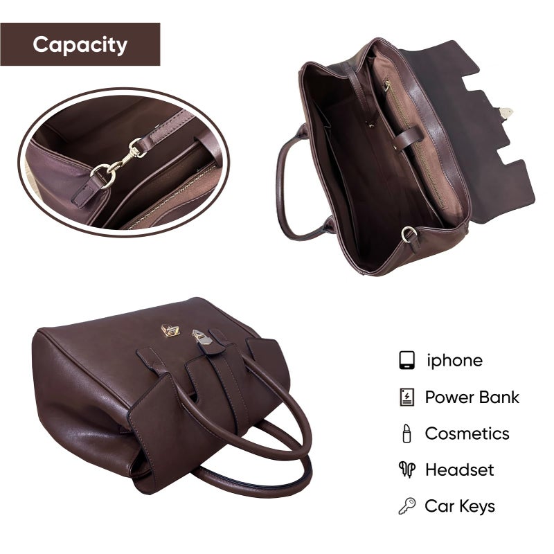 Gaeul Women Large Capacity Tote Bag- Premium Vegetable Tanned Leather, Lightweight Commuter leather work tote - Image 4