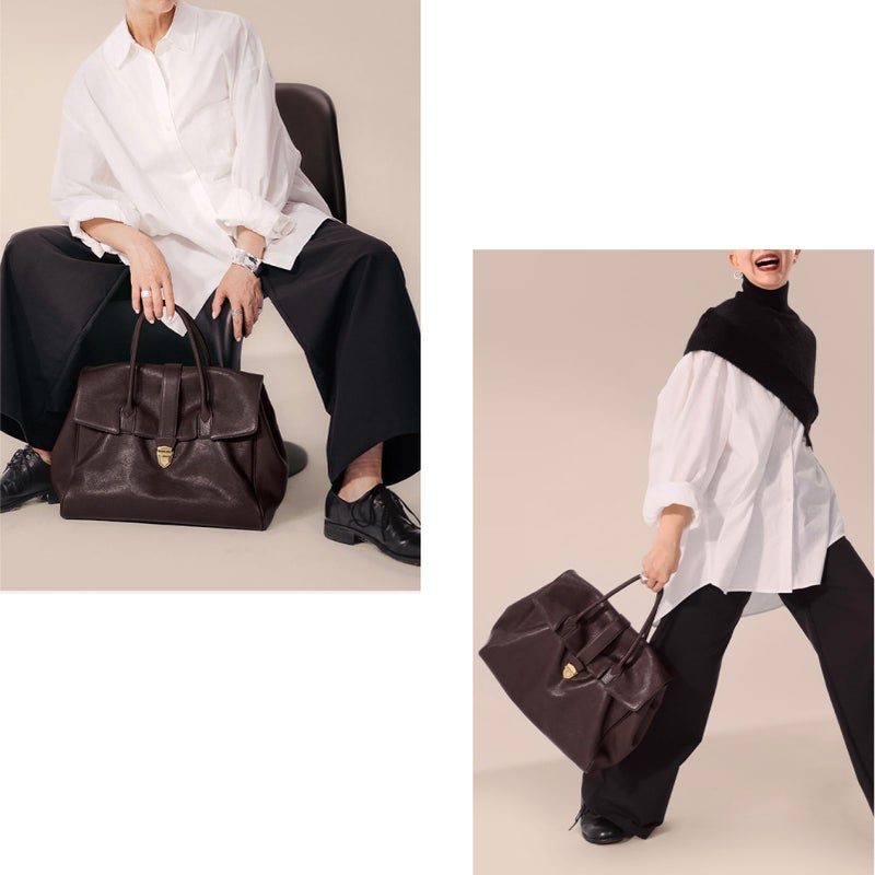 Gaeul Women Large Capacity Tote Bag- Premium Vegetable Tanned Leather, Lightweight Commuter leather work tote - Image 2