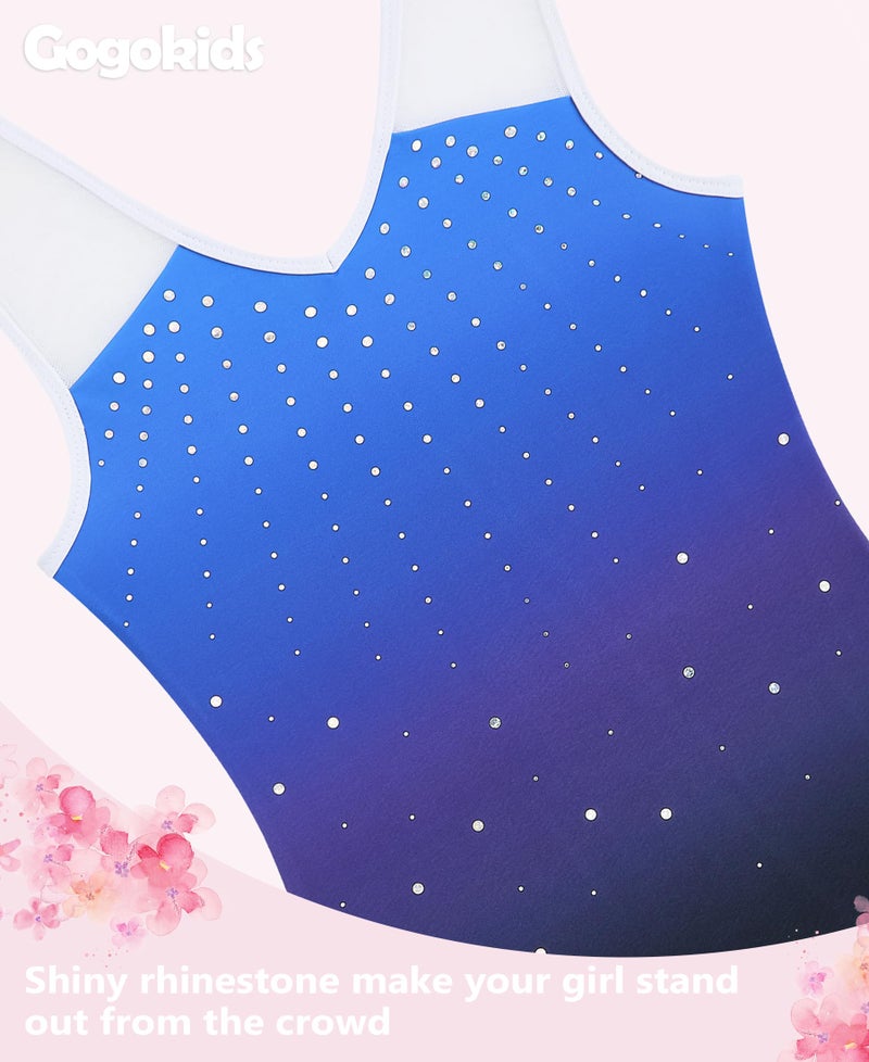 Gogokids Girls Gymnastics Leotard Set with Shorts, Sparkly Rhinestone Gradient Mesh Dance Outfit for Ballet Training, Gradient Blue, 3-4 Years - Image 5