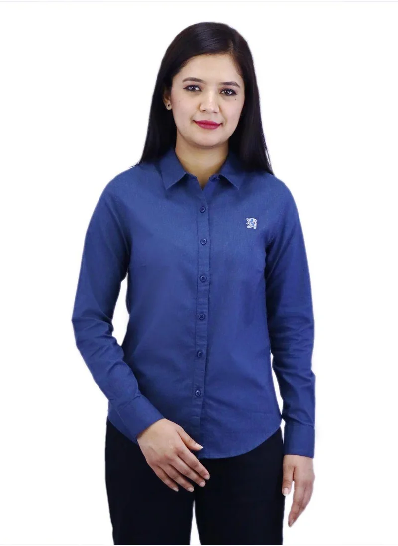 GIORDANO Women Oxford Shirt with Small Lion Embroidery