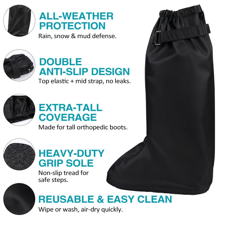 FONOFOX Waterproof Boot Cover for Medical and Orthopedic Boots, Heavy-Duty Non-Slip Sole, Reusable Shoe Protector for Rain, Snow, Beach, Garden, Indoor & Outdoor Use(Tall Medium) - Image 2