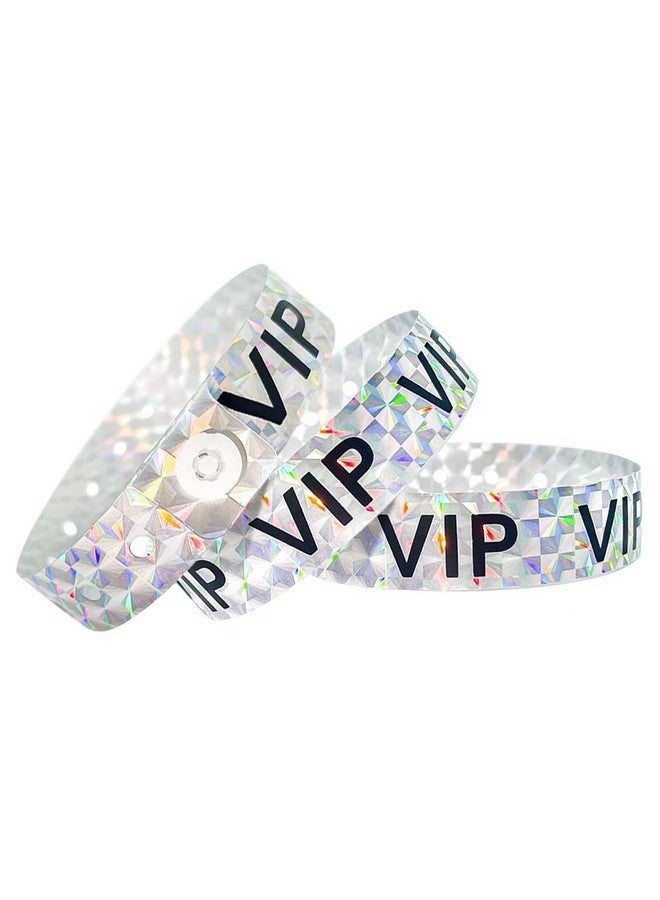 OUCHAN Holographic Vip Plastic Wristbands Silver 100 Pack Vinyl Wristbands For Events Parties - Image 1